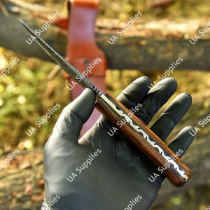 มีดดาบเหล็กดามัสกัสแบบเต็มด้าม ปลายหยดน้ำ ขอบมุมเอียง สำหรับล่าสัตว์ ตั้งแคมป์ กิจกรรมกลางแจ้ง เอาตัวรอด ด้ามไม้พะยูง ปลอกหนัง OEM - Product Image 5