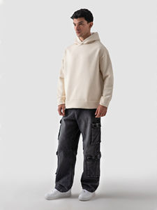 Sudadera con capucha de forro polar para hombre, corte regular, con cremallera, estilo urbano, hombros caídos, algodón de 500g de alto gramaje, con bolsillo, antiencogimiento, funcional - Product Image 4