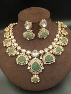 Ensemble collier et boucles d'oreilles Amaira Jewels SM-921, pendentif classique de haute qualité, pierre Polki, argent 925 plaqué or, bijoux de mariage pour femmes - Product Image 3
