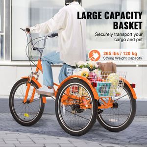 Triciclo Pieghevole per Adulti in Acciaio al Carbonio da 24 Pollici, 7 Velocità, con Sedile Regolabile e Cestino, per Pendolarismo o Passeggiate Ricreative - Product Image 4