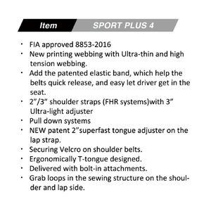 Ceinture de sécurité de course ultra-légère homologuée FIA 8853 2016 SPORT PLUS 4, harnais à six points, couleur personnalisée, vente en gros - Product Image 6