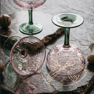 COCKTAIL GLASS-PINK (SET of 2) Modern Textured Colored Glass Stemmed Drinkware Lightweight Durable Bars Hotels <b>Home</b> Use - Product Image 6
