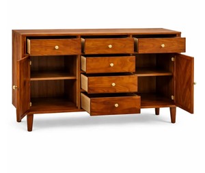 Buffet en bois massif de style mid-century moderne avec portes sculptées en 3D et 6 tiroirs – Vente en gros - Product Image 4