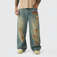 OEM Üretici Özel Dikişli Vintage Yıkama Efektli Bol Paça Geniş Bacak Baggy Eskitme Görünümlü Sokak Modası Hip Hop Kot Pantolon