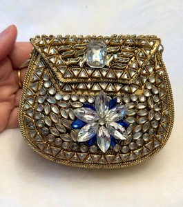 Sac de rangement chic en métal Kundan, pochette de soirée de luxe en cristal pour femme, collection mariage et fête - Product Image 5
