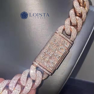 LOISTA Rose Gold Plated Moissanite <b>Statement</b> <b>Necklace</b> Round Brilliant Cut Link Chain Luxury Unisex Everyday Wear - Product Image 4
