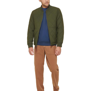 Low MOQ <b>Cheap</b> Price <b>Winter</b> Heavyweight Canvas Stand Collar Bomber <b>Jackets</b> Custom Logo Design Front Ribbed Hem for Men - Product Image 2