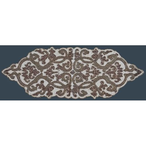 FAIZA CRAFT Handmade Embroidered Beaded <b>Table</b> <b>Runner</b> with Floral Scroll Pattern Brown <b>and</b> White <b>Placemat</b> - Product Image 1