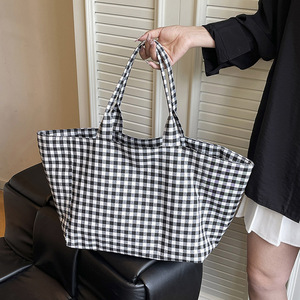Wholesale <b>Large</b> Capacity Simple Plaid <b>Canvas</b> Shoulder <b>Bag</b> Pink <b>Large</b> <b>Canvas</b> Summer Beach Shopping Checked Cloth Tote <b>Bag</b> - Product Image 2