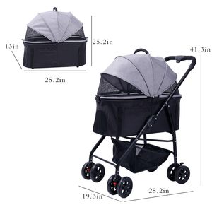 TH-PPS-456 All Terrain <b>Four</b> <b>Wheel</b> Pet Stroller with Shock Absorbing Tires Ventilated Mesh and Easy Fold Design - Product Image 6