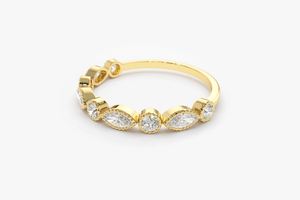 Anillo de Boda de Oro de 14k con Diamantes Marquise y Redondos de 0.55 CT, Anillo de Aniversario con Milgrain - Product Image 3