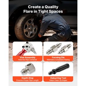 Kit di attrezzi per tubi freno a svasatura singola e doppia a 45 gradi per tubi in rame da 3/16'' e 1/4'' con 2 matrici di formatura e sbavatore - Product Image 4