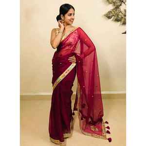 Fancy <b>Saree</b> with Sequence Embroidery Thread & Dori Work for Indian & Pakistani Clothing - Product Image 5