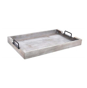 Bandeja Rectangular de Madera para Servir con Asas de Metal, Diseño Minimalista, Plato de Madera Maciza Resistente - Product Image 1