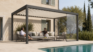 Pérgola Moderna de Aluminio con Techo de Láminas, Gazebo para Patio Exterior con Tira de Luces LED - Product Image 5