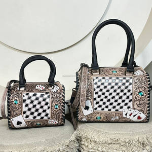 Speedy <b>Bag</b> Collection Large Medium Small Hand Tooled Cow Leather Western Purse with Aces Design Luxury <b>Mini</b> Duffel <b>Bag</b> for <b>Women</b> - Product Image 5