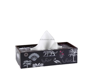 Floral Style Wooden MDF Tissue Paper Holder Box Gold Printed with Glossy Finish for Home or Office By FWE India - Product Image 1