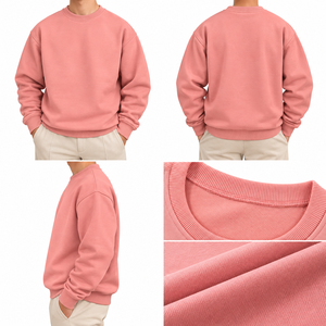 Sweat-shirt à col rond en corail pour homme, coupe classique, tricot en coton, décontracté, automne, couleur unie, manches longues - Product Image 4