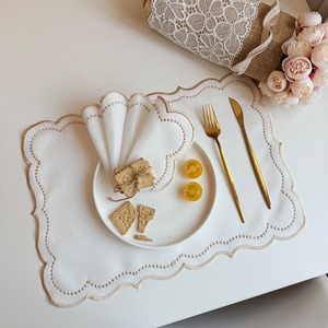 Vintage <strong>Cream</strong> Embroidered Polyester Table <strong>Placemat</strong> with Lace, Heat-Resistant Fabric Mat for Wedding, Party, Home Decor - Product Image 4