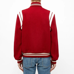 Veste universitaire rouge pour homme, style streetwear, respirante, en polyester tricoté, col rond, coupe classique, vêtement d'hiver, doublure en laine - Product Image 3