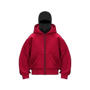 Sweat-shirt à capuche zippé en molleton 100% coton, orné de strass verts hivernaux, avec cache-visage intégré et manches longues, style décontracté, service OEM - Product Image 2
