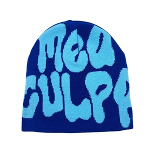 Low MOQ All Over Print No Cuff Fold Winter Skull <b>Cap</b> Custom Logo Jacquard Knit Beanie 2025 - Product Image 1
