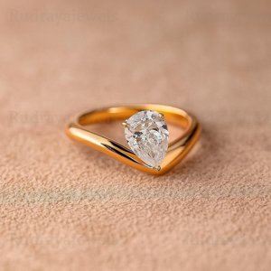 Anillo de banda con diamante tallado en forma de pera de 1.01 CT, cultivado en laboratorio, brillante, para mujer, de oro macizo de 14K, regalo de aniversario o promesa para amantes. - Product Image 5