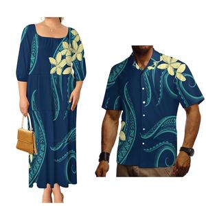 Clothing Manufacturers Custom Elegant Women Tiered <b>Dress</b> and Polynesian Gentlemen Men Shirt Pacific Island <b>Wedding</b> Couple Suit - Product Image 4
