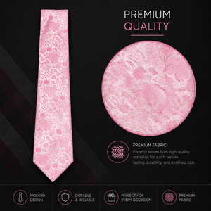 Corbata de Jacquard Floral Rosa Suave de Lujo para Hombre |   Accesorio de Corbata Ecológico Premium, Personalizado, para Bodas, Fiestas y Eventos Formales - Product Image 2