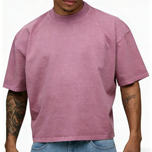 Camiseta de Manga Corta para Hombre, Color Rosa, Cuello Redondo, Corte Holgado, Estilo Casual, Color Sólido, Tejido de Jersey de Algodón/Fibra de Bambú, Tinte Liso, Ropa Urbana - Product Image 6