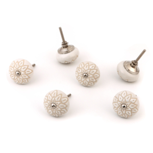 Pomo de Cerámica para Mueble, Redondo de 1.5 Pulgadas, Diseño Floral Tradicional, Acabado Esmaltado, con Placa Trasera Metálica Reversible y Perno de 1 Pulgada - Product Image 5