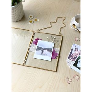 Gold Metal Hanging Photo Frame Double Glass Pressed Flower <b>Display</b> <b>Case</b> Vintage Wall Decor For Wedding Home Decoration Frames - Product Image 1