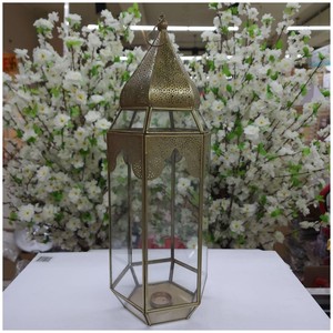 Reliable Quality Hexagon <b>Brass</b> <b>Lantern</b> With Candle Holder For Home Decoration Durable Finish - Product Image 2
