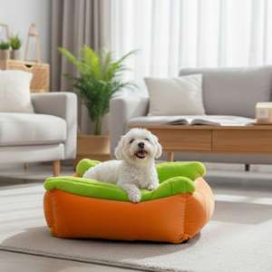 Cuccia per Animali Yommy 70x50x22cm, Arancione e Verde a Contrasto, Morbida e Confortevole, Letto a Sandwich a Forma di Hot Dog - Product Image 5
