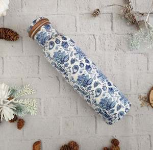 Blue Floral Print <b>Copper</b> Water <b>Bottle</b> Vintage Botanical <b>Drinking</b> <b>Bottle</b> Leakproof Travel Custom Logo Gift Wellness - Product Image 2