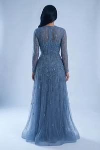 Robe de soirée sirène moulante en maille à sequins géométriques bronze, col montant, manches longues, robe de bal de luxe pour soirée formelle - Product Image 3