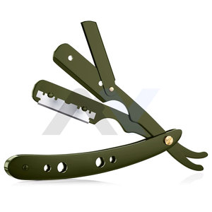 Rasoirs de barbier professionnels personnalisables à lame unique avec système de verrouillage pivotant, outils de rasage en acier inoxydable de couleur verte - Product Image 1
