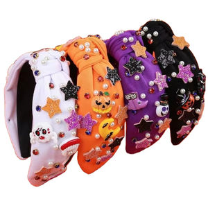 Accessoires de cheveux en tissu à nœuds, ornés de strass, perles, citrouilles et crânes, style festif et effrayant, avec perles et paillettes, pour Halloween – Vente chaude - Product Image 1