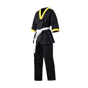 Uniforme de Taekwondo para Adultos, Negro y Blanco, Poliéster/Algodón, Transpirable, Ligero, con Logotipo Personalizado, Ropa de Artes Marciales - Product Image 1