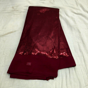 Party Wear Heavy <b>Red</b> Georgette Fabric With All Over Dense Sequence Embroidery For Designer Sarees, Gowns And <b>Lehengas</b> By Fabric - Product Image 6