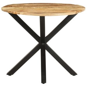 Natural Wood <b>Side</b> Table with Black Solid Mango Wood and Powder-Coated Iron Outdoor Furniture - Product Image 2
