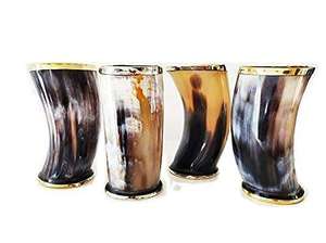 Natural Horn Glass Brass Rim Eco-friendly Food Safe Asian Zen Style Shot Glass 50-100ml <b>Whiskey</b> Wine Drinking Barware - Product Image 2
