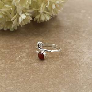 <b>Adjustable</b> Orange Carnelian Swirl <b>Ring</b> Minimalist 925 Silver Plated Open Band Unisex Boho & Hippie Style Daily Wear Jewelry - Product Image 3