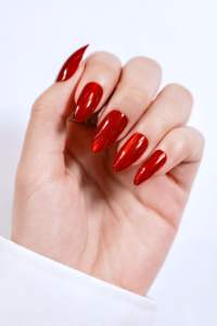 Uñas Postizas de Material ABS al por Mayor, Longitud Personalizada, Color Verde y Rojo, Forma Almendrada Mediana, Estampado Metálico Brillante, Marca Helios - Product Image 5