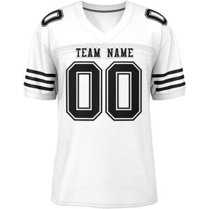 Camiseta de Fútbol Americano para Hombre, Blanca y Negra, 100% Algodón, Cuello Alto, Manga Corta, Malla Transpirable, Corte Regular, Personalizable con Nombre de Equipo - Product Image 1