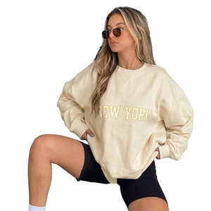 Sweat-shirt à col montant surdimensionné pour femme, imprimé et brodé, en tissu polaire écologique, coupe décontractée, automne-hiver - Product Image 5