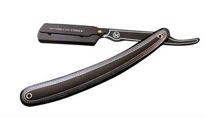 Elegant Black Stainless Steel <b>Straight</b> Edge <b>Razor</b> White Dotted Pattern Handle Replaceable Single Shavette for Master Barbers - Product Image 2