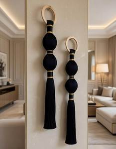 Décoration murale amovible en bois fait main de luxe avec perles et pompons, art décoratif moderne en perles naturelles, accessoires de décoration intérieure, Ramadan - Product Image 1