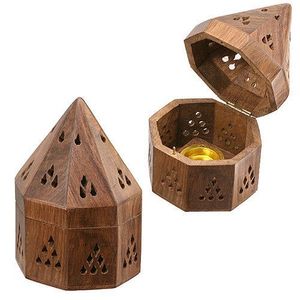 Handmade Acacia Wood Eco-Friendly Durable Incense <b>Burner</b> Pyramid Box with Metal Clasp for All-Season Anti-Odour Use Curio Craft - Product Image 2