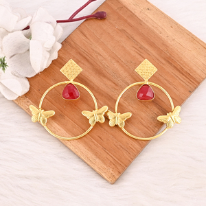<b>Red</b> Hydro Gemstone Brass <b>Earrings</b> Gold Plated Handmade Bezel Setting Jewelry for Women Wholesale Lot 10 Pairs - Product Image 2